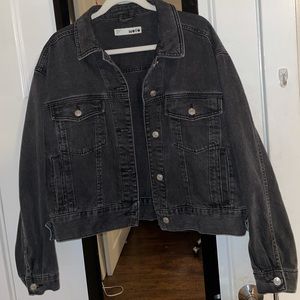 Topshop Denim Crop Jacket: US-10, Black/Gray